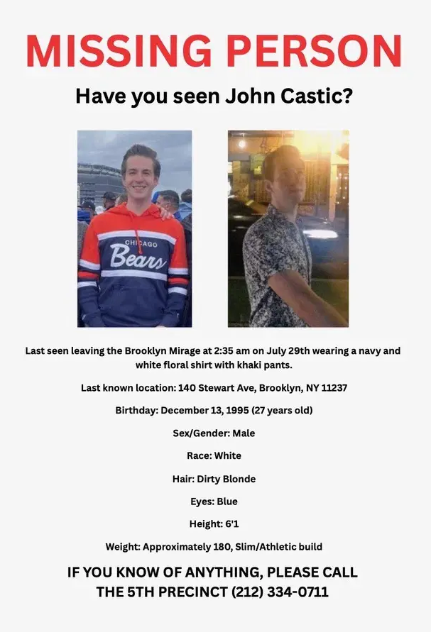 John Castic, 27, never returned home to his apartment on the Bowery