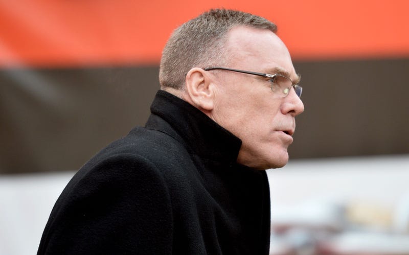 Dec 17, 2017; Cleveland, OH, USA; Cleveland Browns general manager John Dorsey walks onto the field before the game between the Cleveland Browns and the Baltimore Ravens at FirstEnergy Stadium. Mandatory Credit: Ken Blaze-USA TODAY Sports