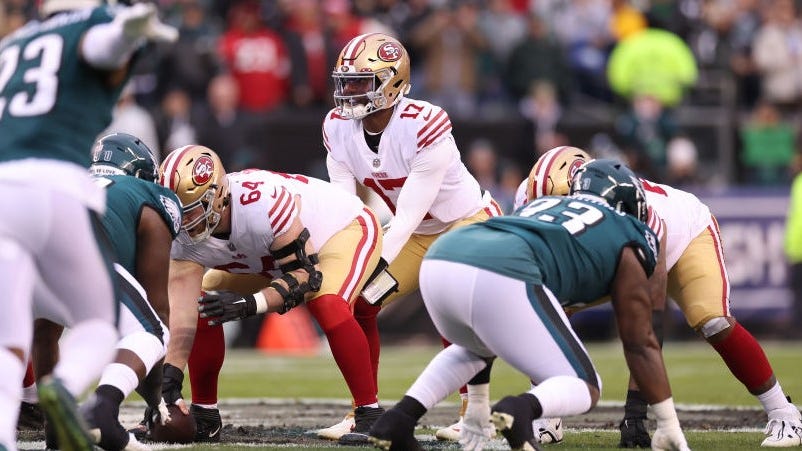 Josh Johnson exits vs. Eagles, Brock Purdy re-enters game despite injury