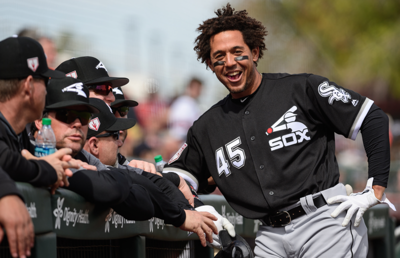 White Sox outfielder Jon Jay (45) hangs out with teammates.