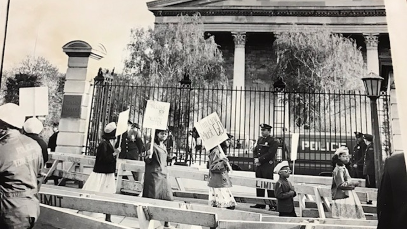 People protest the desegregation of Girard College in the late 1960s.