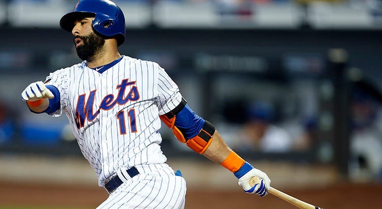 Aug 3, 2018; New York City, NY, USA; New York Mets first baseman Jose Bautista (11) strikes out against the Atlanta Braves during the third inning at Citi Field. Mandatory Credit: Adam Hunger-USA TODAY Sports