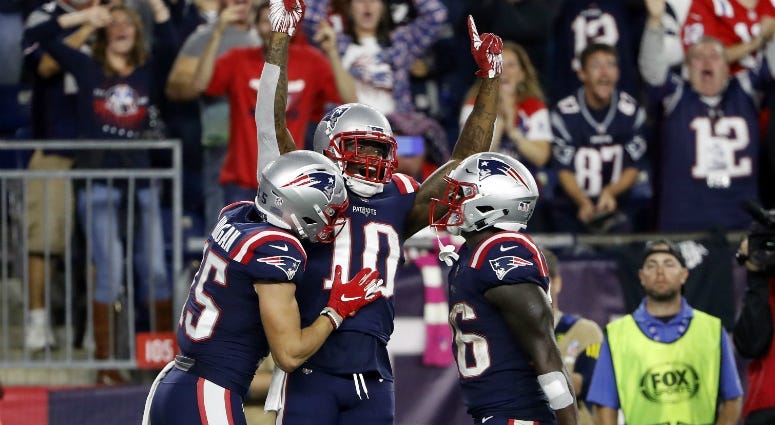 Josh Gordon celebrates a touchdown against Miami