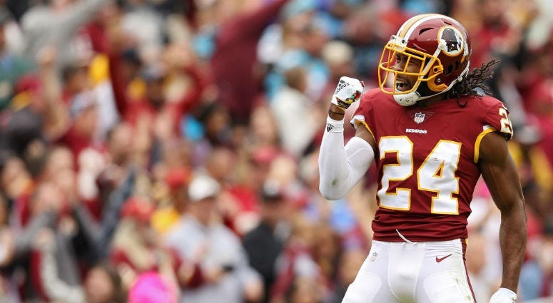 Redskins CB Josh Norman celebrates during a game against the Panthers.