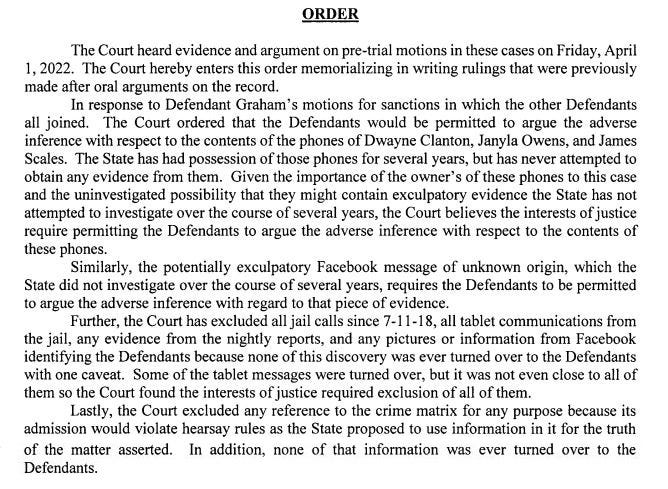 Judge's order says "none of that information was ever turned over to the defendants."