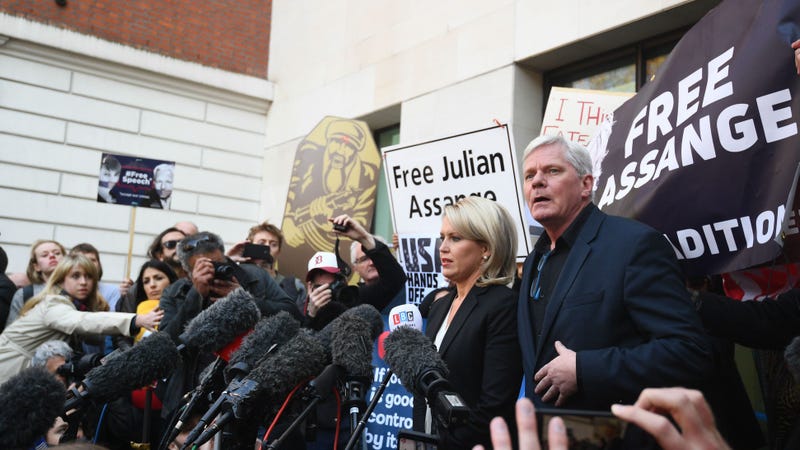 Kristinn Hrafnsson, Editor-in-chief of WikiLeaks and barrister Jennifer Robinson speak to the media outside Westminster Magistrates' Court in London, after WikiLeaks founder Julian Assange was arrested.
