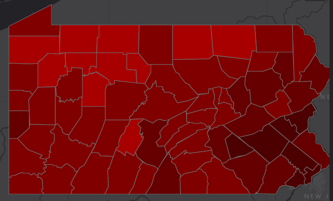 PA Coronavirus Map July 13,2020