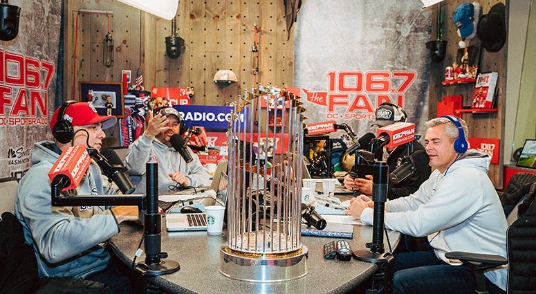 A brush with glory: The Sports Junkies visit with the World Series Trophy