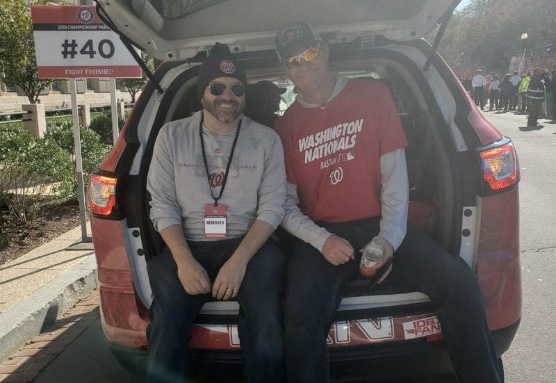 The Sports Junkies of WJFK-FM take part in the Washington Nationals victory parade in Washington, D.C. on Saturday, November 1.