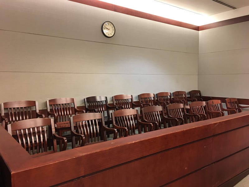 Jury box at the Criminal Justice Center in Philadelphia