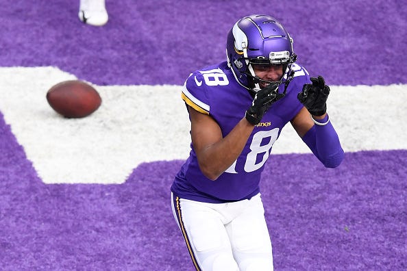 Justin Jefferson does the Griddy dance after scoring a TD for the Vikings.