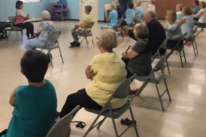 Seniors participating in the "Just Move" class, before it was moved online due to the pandemic.