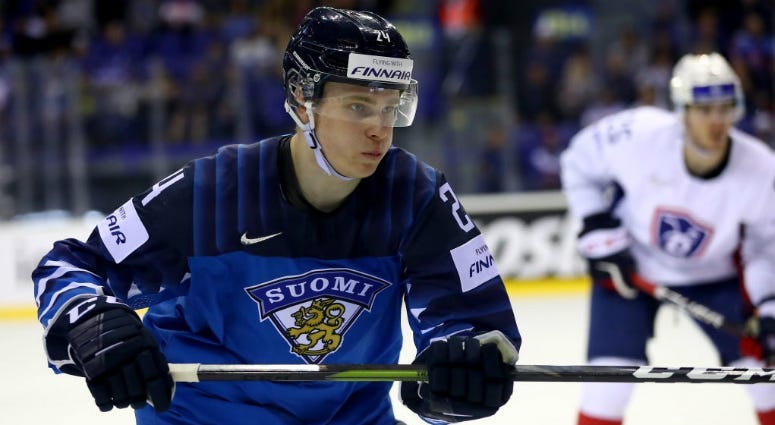 KOSICE, SLOVAKIA - MAY 19: Kaapo Kakko #24 of Finland skates against France during the 2019 IIHF Ice Hockey World Championship Slovakia group A game between France and Finland at Steel Arena on May 19, 2019 in Kosice, Slovakia.
