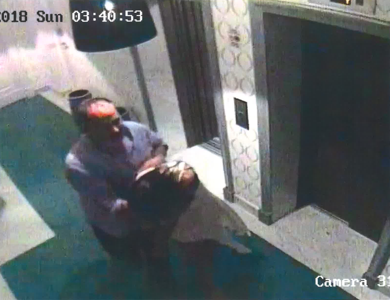 Video surveillance allegedly shows Thomas Kane carrying Sahra Isla to his hotel room in Capri, Italy on July 1, 2018.