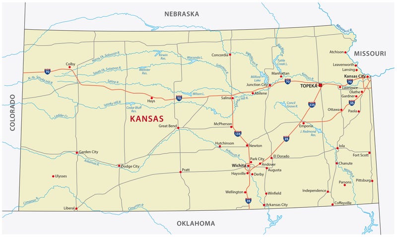 Kansas road vector map