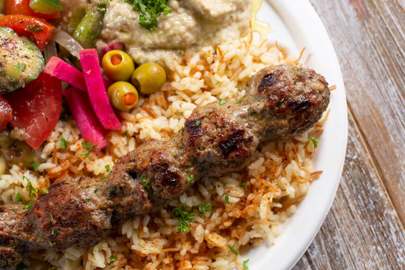 kefta plate with rice, vegetables