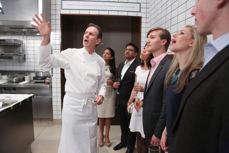Chef Thomas Keller gives a tour of the kitchen at Starwood Preferred Guest's Gourmet Experience of a Lifetime with Chef Thomas Keller at Per Se for Luck SPG Members.