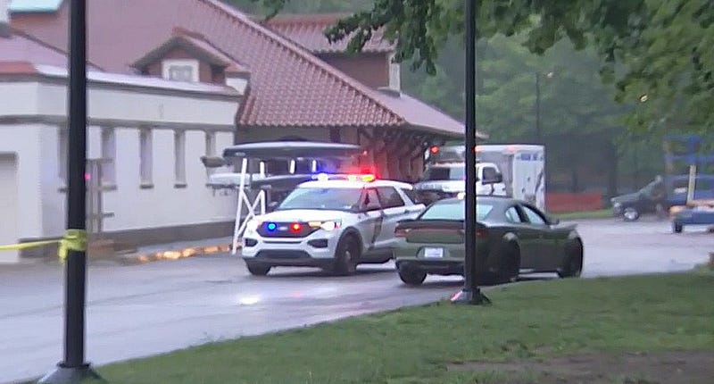 Police and medics on scene following a shooting victim found on Kelly Drive.