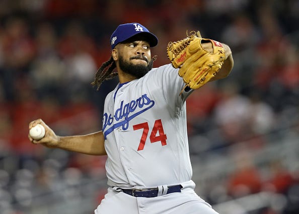 Kenley Jansen closes out a game for the Dodgers in 2019. 