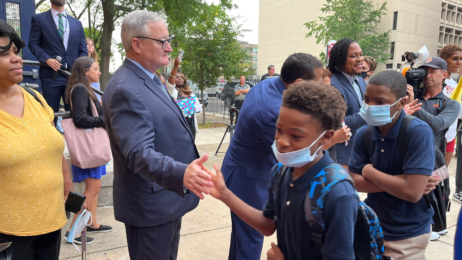 Mayor, school officials greet students on their first day back