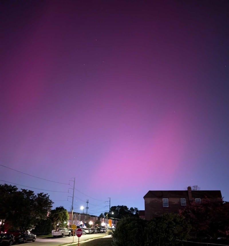 The aurora borealis as seen from Ridley Park, Delaware County.
