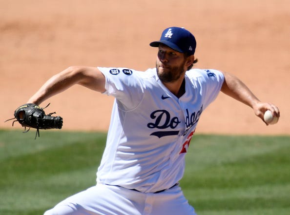 Clayton Kershaw pitches for the Dodgers