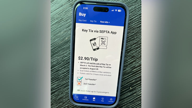 Image of a phone with the Key Tix SEPTA feature on the screen 