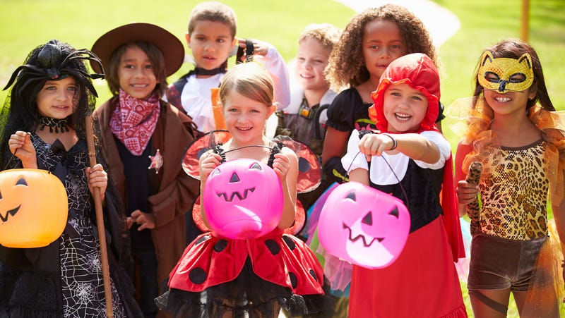 Kids in Halloween costumes