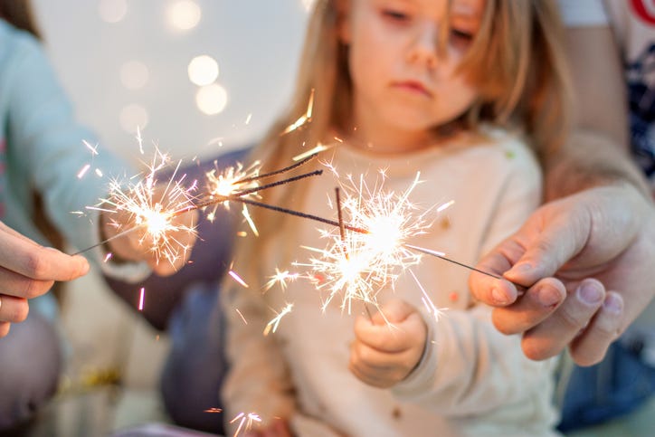 Kids with sparklers for the Fourth of July