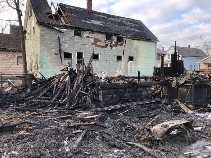 Remains of the arson on Kilhoffer Street on Buffalo's East Side. January 29, 2020 (WBEN Photo/Mike Baggerman)
