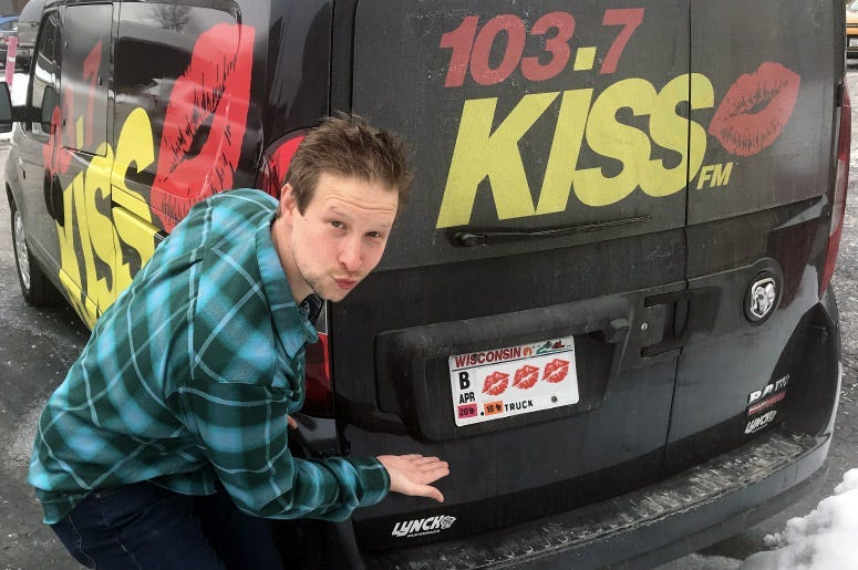 Riggs with KISS lips on license plate