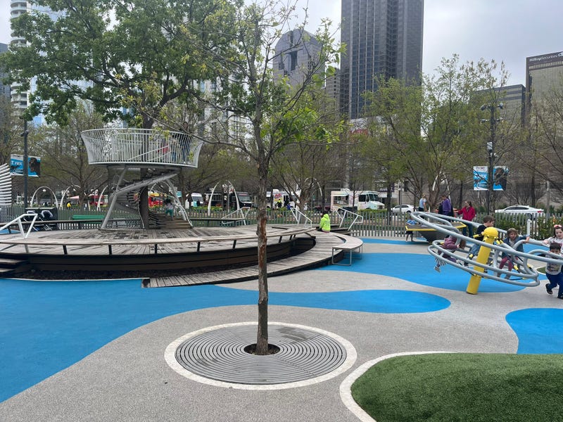 A general view is seen of downtown at Klyde Warren Park on March 12, 2015 in Dallas, Texas.