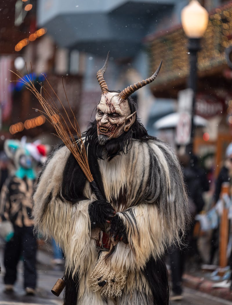 A Krampus wandering the streets of Leavenworth looking for naughty children to eat!