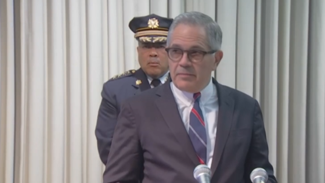 District Attorney Larry Krasner warns bad actors against election interference during a press conference on Nov. 4, 2024.