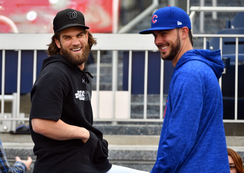 Kris Bryant hangs out with friend Bryce Harper. 