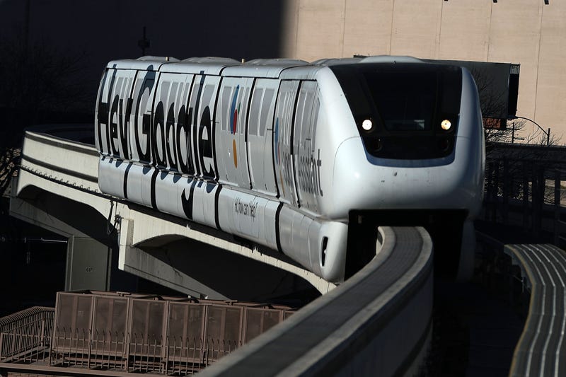 The Las Vegas monorail takes riders to the next stop on the Las Vegas Strip