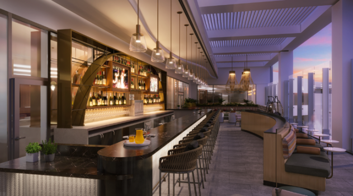 Concept art showing a rendering of the year-round, outdoor Sky Deck at Delta's new LAX Sky Club.