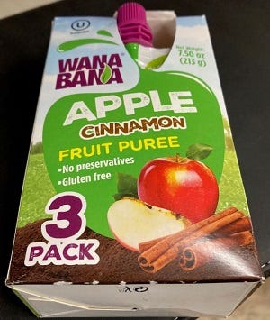 WanaBana apple sauce pouches recalled by the FDA. 