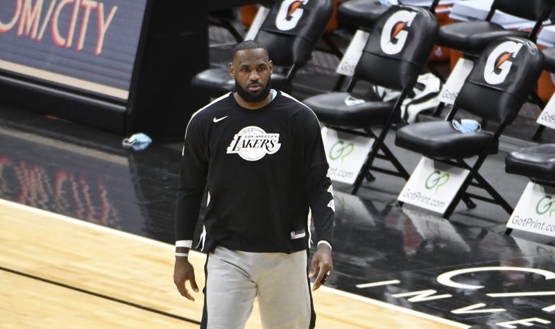 Los Angeles Lakers forward LeBron James warms up before the game against the Chicago Bulls at United Center.