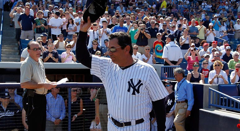Lee Mazilli of the New York Yankees tips his hat to the crowd as he is announced just prior to the start of the Grapefruit League Spring Training Game against the Philadelphia Phillies at George M. Steinbrenner Field on February 26, 2011 in Tampa, Florida