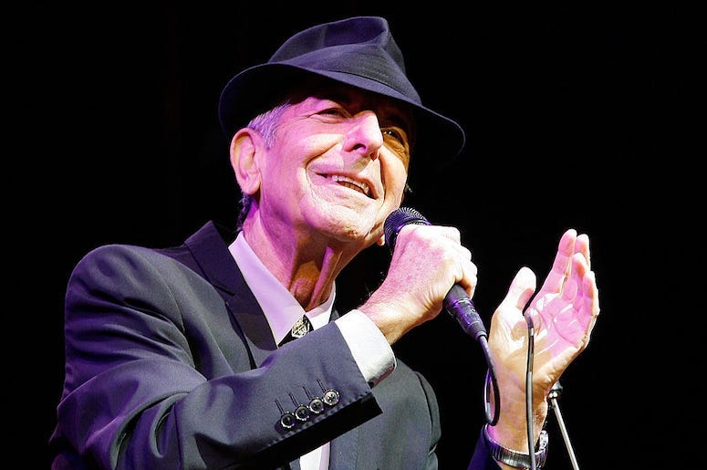 Leonard Cohen performs live in concert.