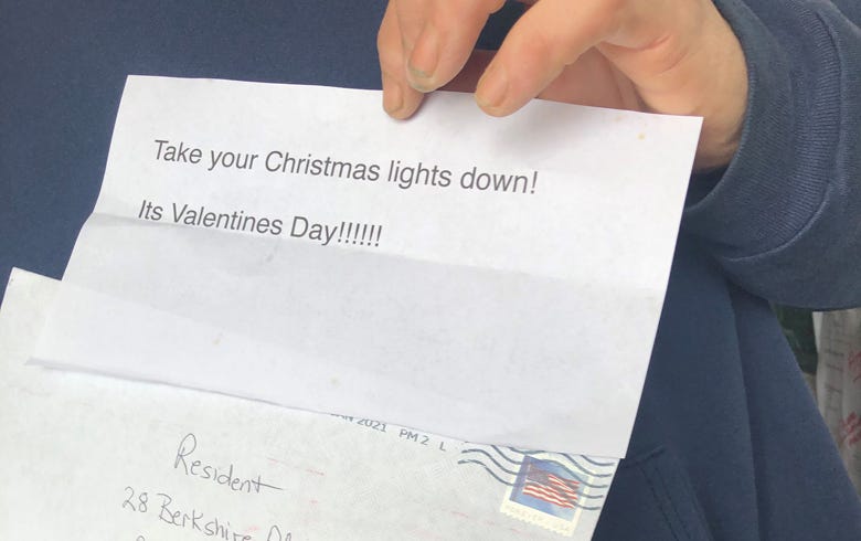 Bethpage Christmas lights letter