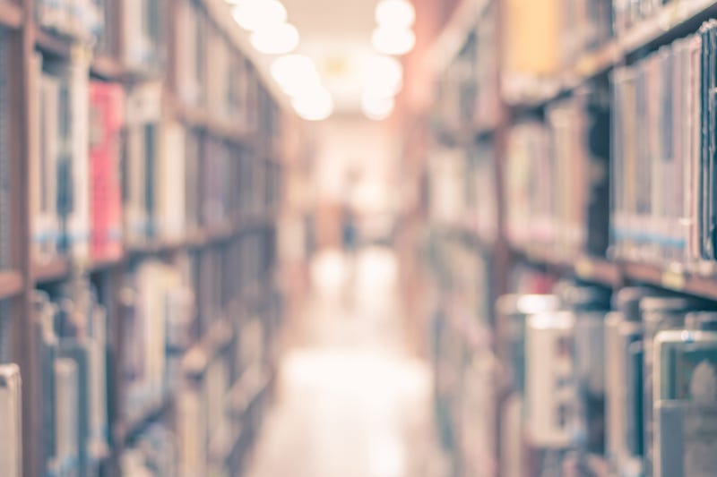 library stacks, bookcases