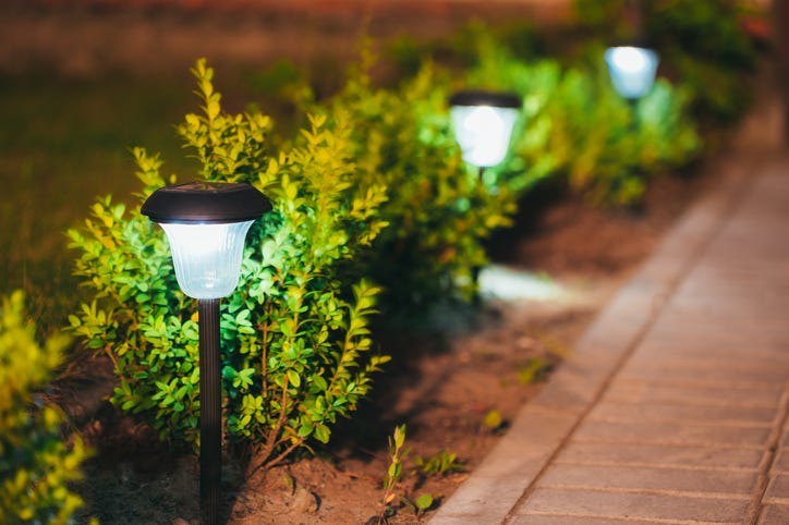 Lights along the sidewalk