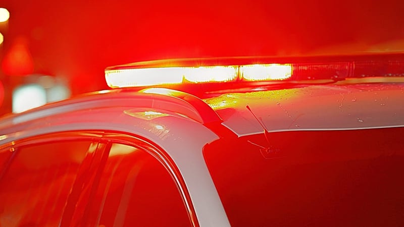 Close-up of the red lights on top of a police vehicle at night