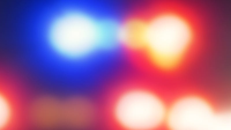 blurred police car with its red and blue lights on