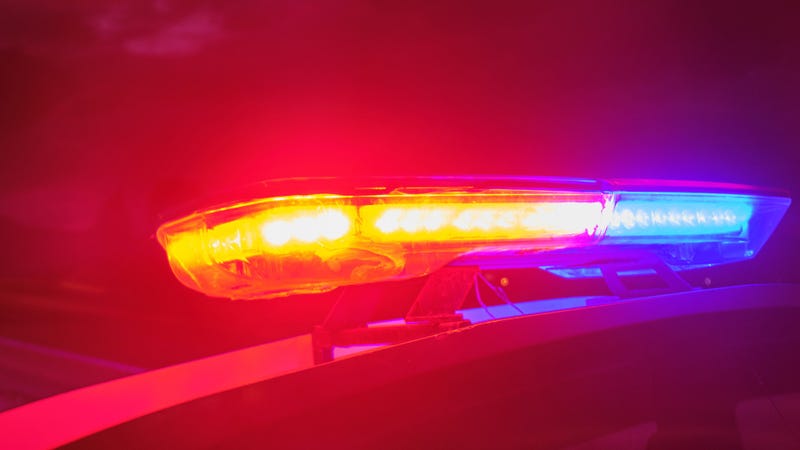 Police car flashing lights in the night selective focus - stock photo