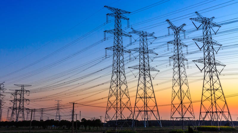 High voltage tower sky background - stock photo
