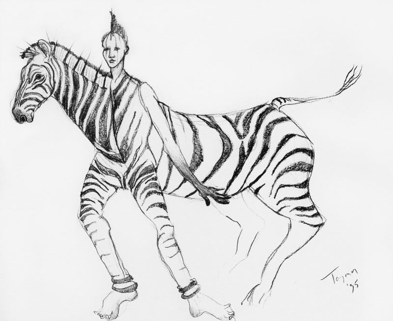 A costume design sketch by original "The Lion King" director Julie Taymor