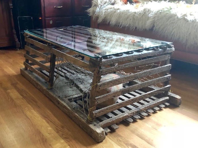 The iconic lobster trap coffee table